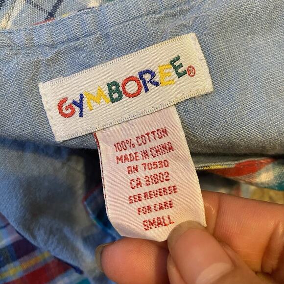 Vintage Gymboree Colorful Plaid OVERALL Unisex Toddler S/12-18 Tractor Embroider - Picture 5 of 9